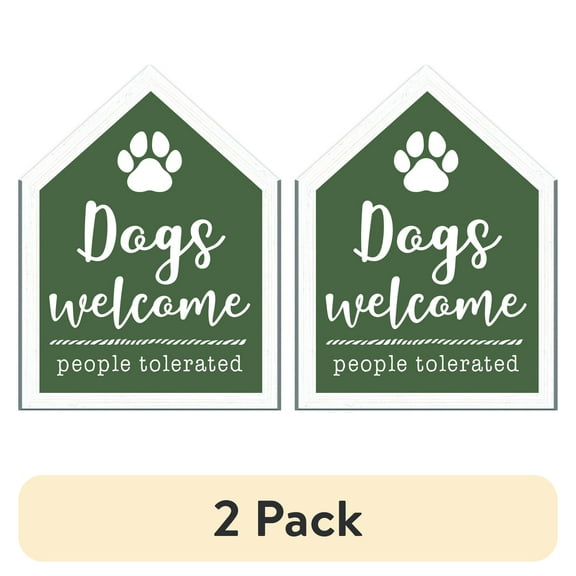 (2 pack) Dogs Welcome House-Shaped Framed Wall Plaque Art - 7.5" x 5.5"