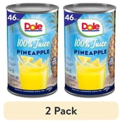 (2 pack) Dole All Natural 100% Pineapple Juice, 46 oz, NON GMO, Shelf Stable, Aluminum Can