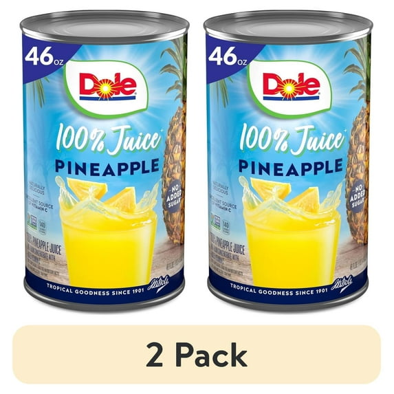(2 pack) Dole All Natural 100% Pineapple Juice, 46 oz, NON GMO, Shelf Stable, Aluminum Can