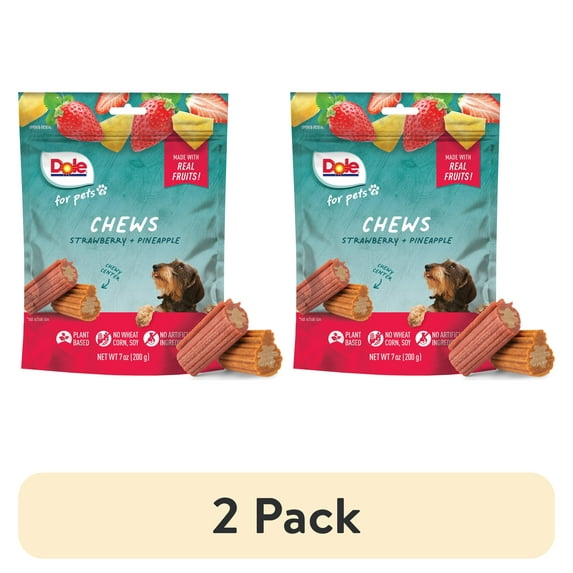 (2 pack) Dole Dog Chew Treats, Strawberry & Pineapple Flavors, No Wheat, Corn or Soy, 7oz