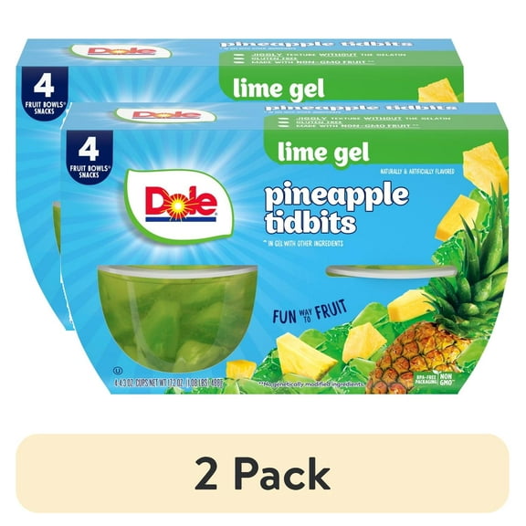 (2 pack) Dole Fruit Bowls Diced Pineapple in Lime Gel, 4.3 oz Cups (4 Pack)