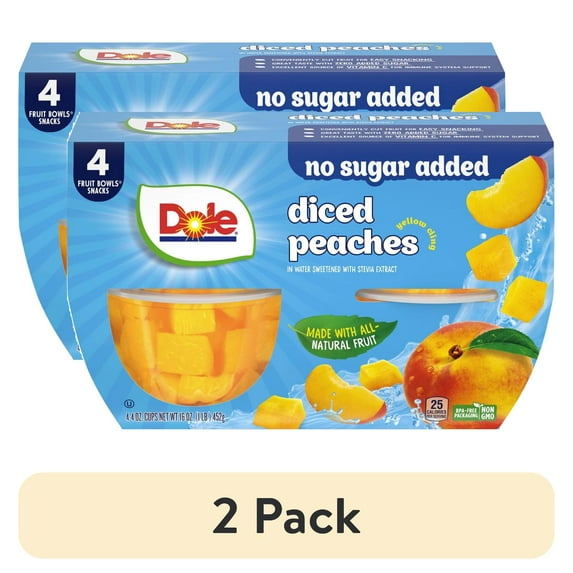 (2 pack) Dole Fruit Bowls No Sugar Added Yellow Cling Diced Peaches in Water, 4 oz Cups (4 Pack)