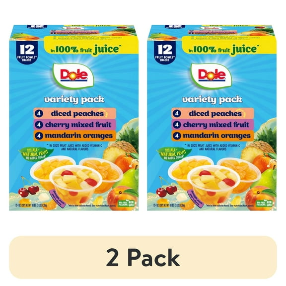 (2 pack) Dole Fruit Bowls Peaches, Mandarin Oranges, Cherry Mixed Fruit in 100% Fruit Juice, 4 oz (12 Pack)