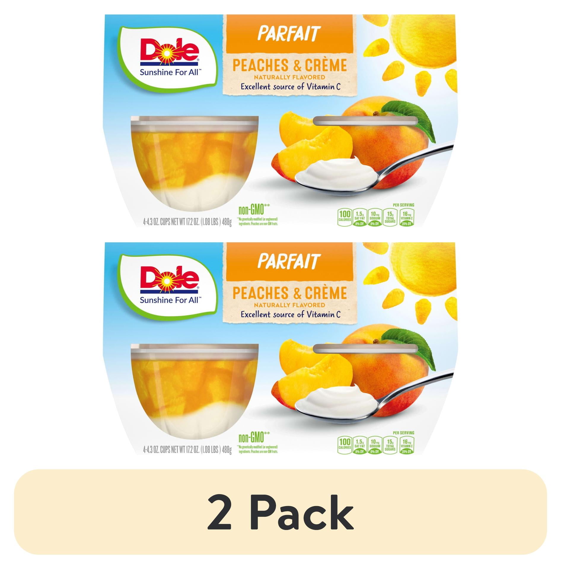 (2 pack) Dole Fruit Bowls Peaches and Crme Parfait, 4.3 oz Cups (4 Pack)