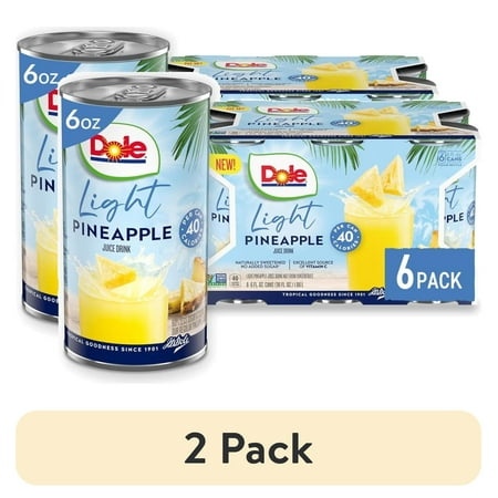 (2 pack) (6 Cans) Dole Light Pineapple Juice Drink, 6 fl oz Can