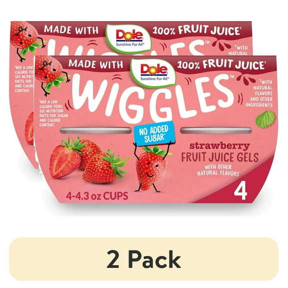 (2 pack) Dole Wiggles Strawberry Fruit Juice Gels, 4.3 oz Cups (4 Pack)