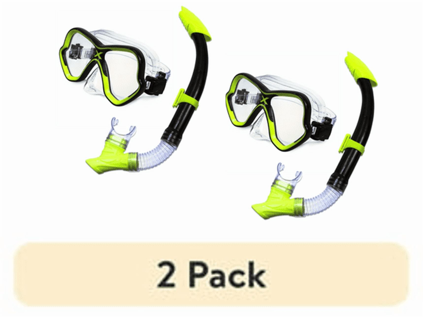 (2 pack) Aqua Dolfino Adult Open Mask and Snorkel Set, Black/Green, Unisex