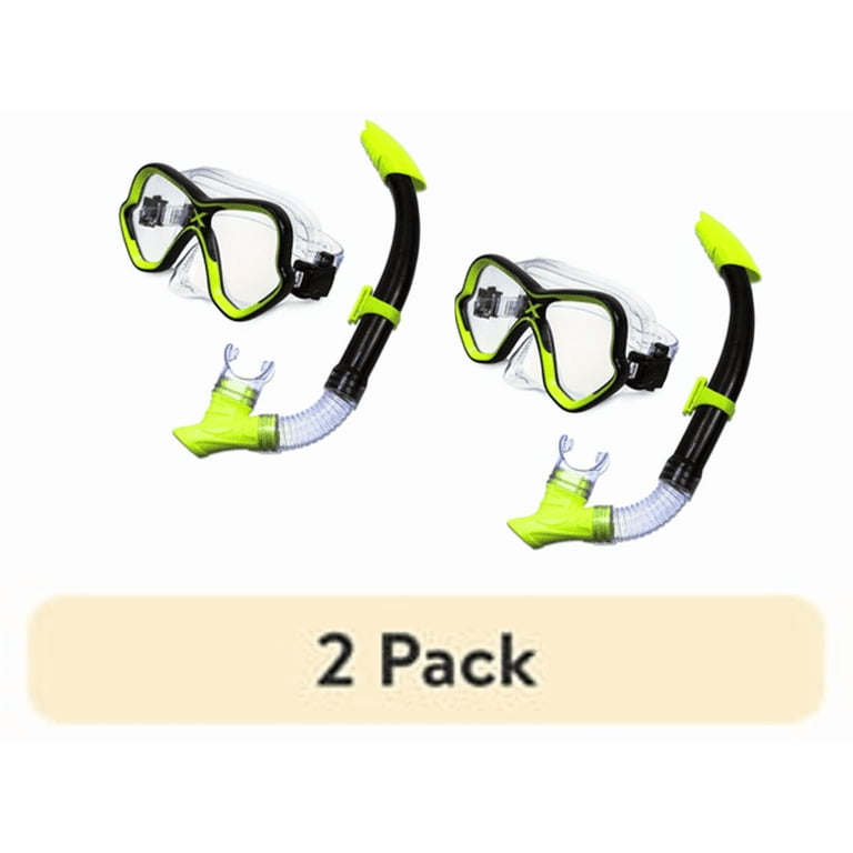 2 pack) Aqua Dolfino Adult Open Mask and Snorkel Set, Black/Green