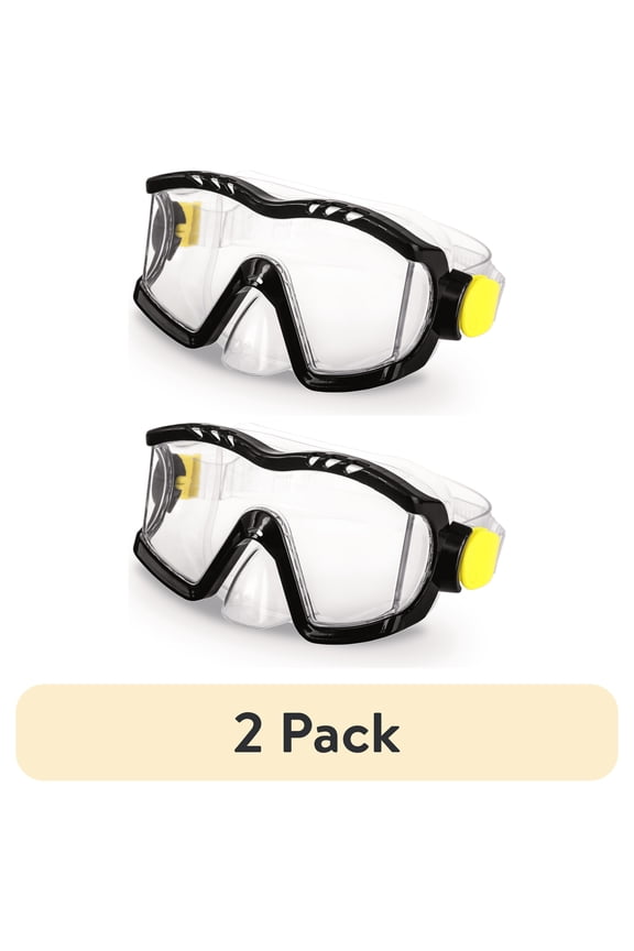 (2 pack) Aqua Dolfino Latex Free Adult Swim Mask, Black/Yellow, Ages 12+