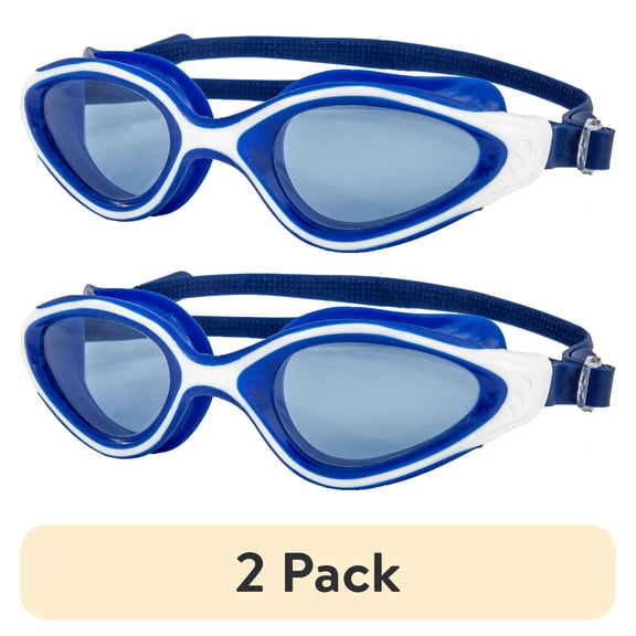 (2 pack) Aqua Dolfino Performa Latex-Free Swim Sport Goggle for Adults, Blue