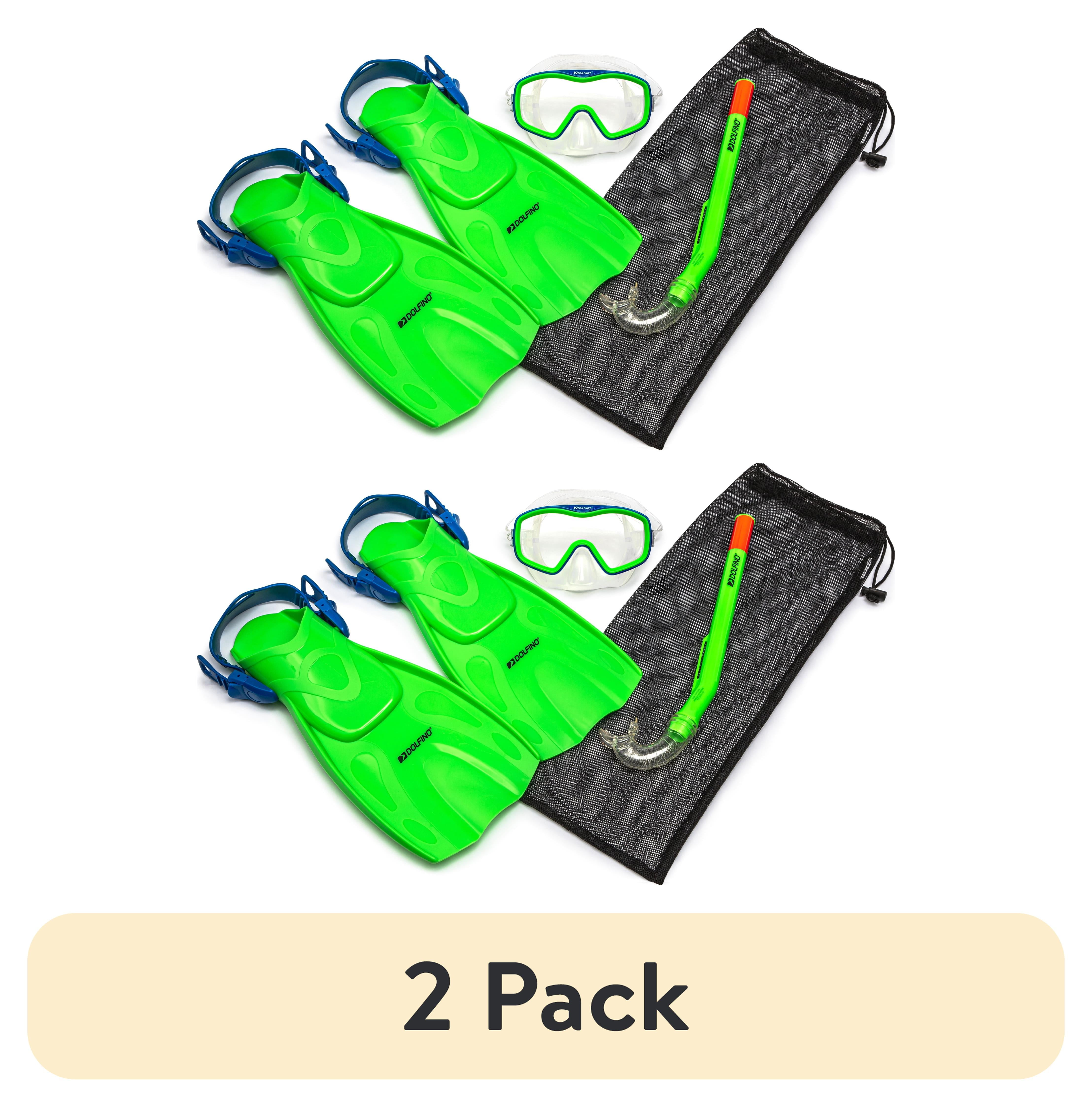 (2 pack) Dolfino Youth 5-Piece Open Swim and Snorkel Set for Children, Green, Unisex