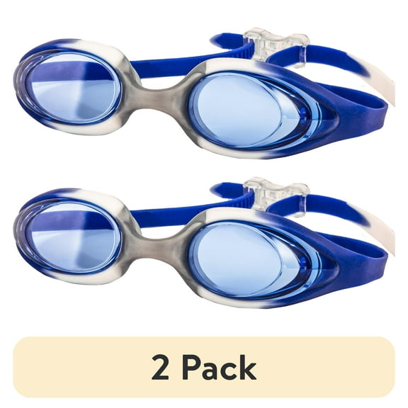 (2 pack) Dolfino Youth Challenger Swimming Sport Silicone Goggles, Blue