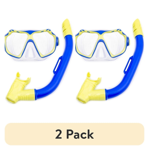 (2 pack) Aqua Dolfino Youth Mask and Snorkel Set for Children 6+, Blue/Yellow, Unisex
