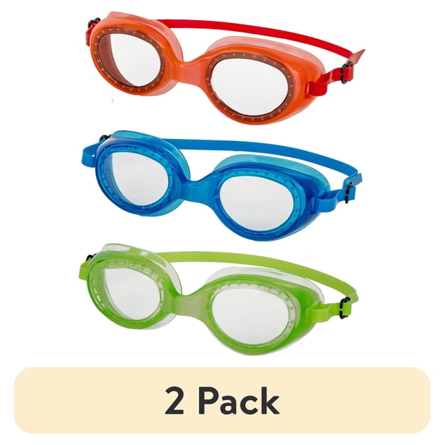 (2 pack) Aqua Dolfino Youth Swim Goggles with Silicone Strap and UV Protection for Children, Multi-Color (3 Pack)