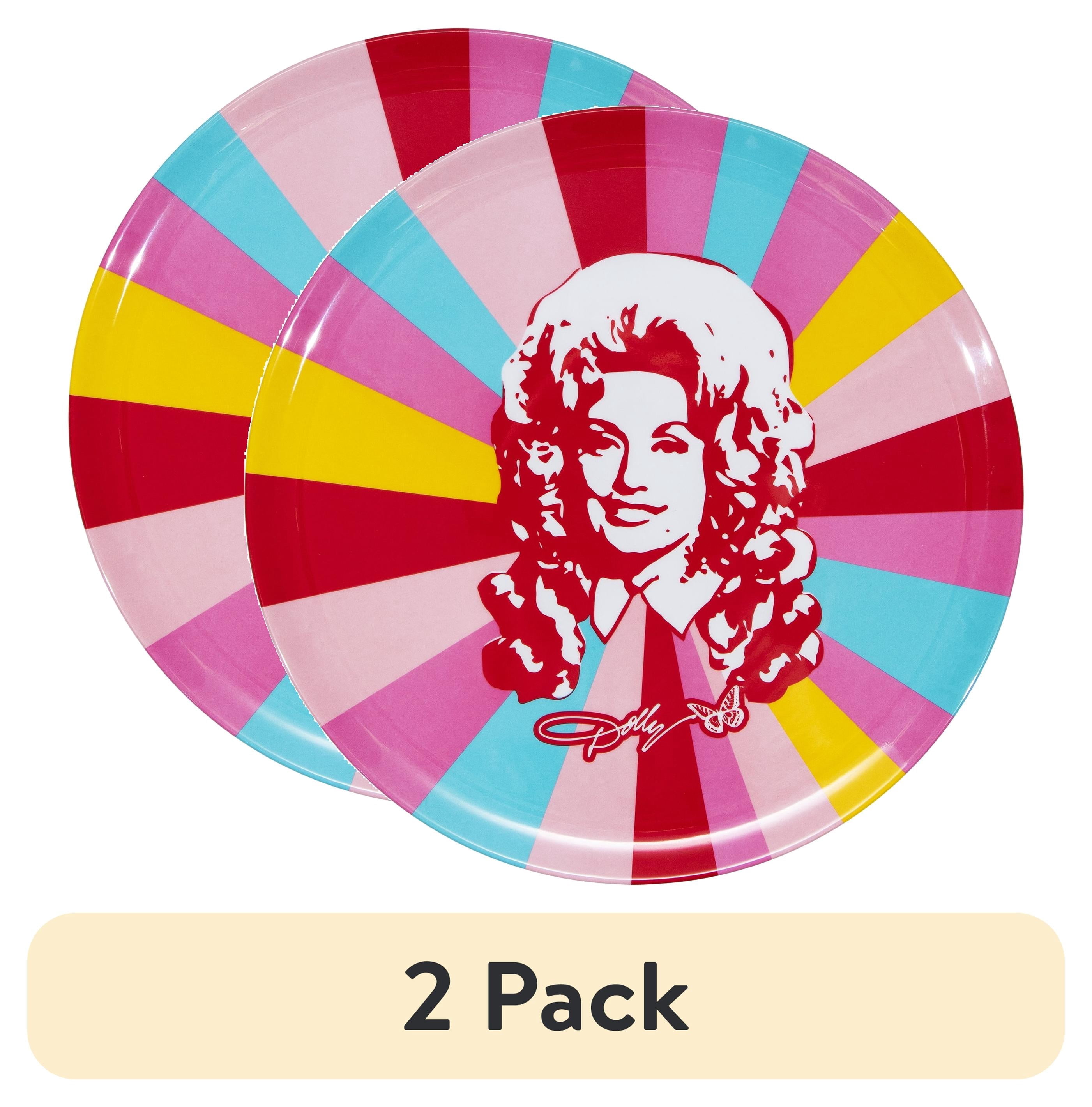 (2 pack) Dolly Parton 14" Round Multi-Color Melamine Serving Tray