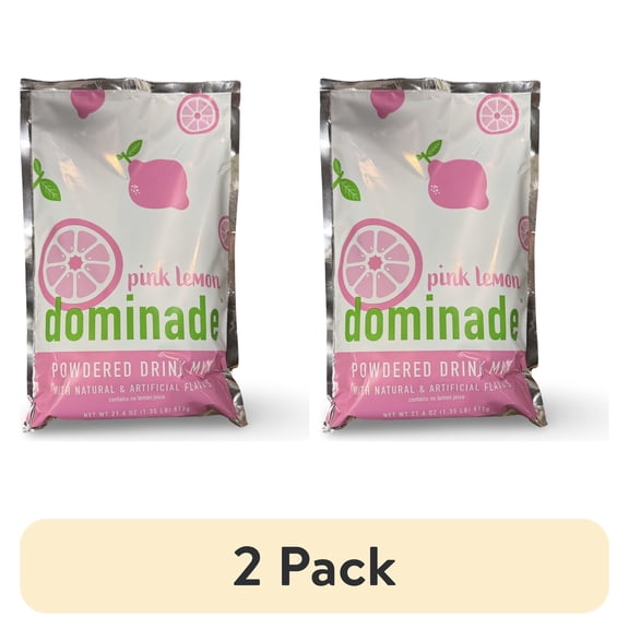 (2 pack) Dominade Dominade Bulk Pink Lemonade Powdered Drink Mix | 3x Huge 21.6 Oz Pouches (90 Servings)