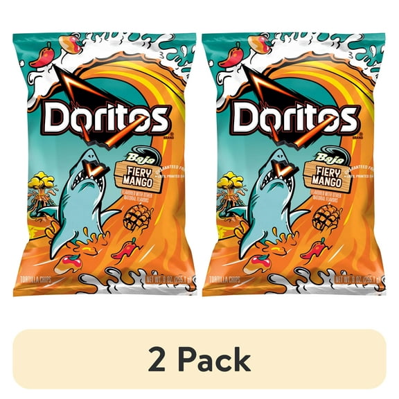 (2 pack) Doritos Baja Fiery Mango Flavored Tortilla Chips, 9 oz Bag