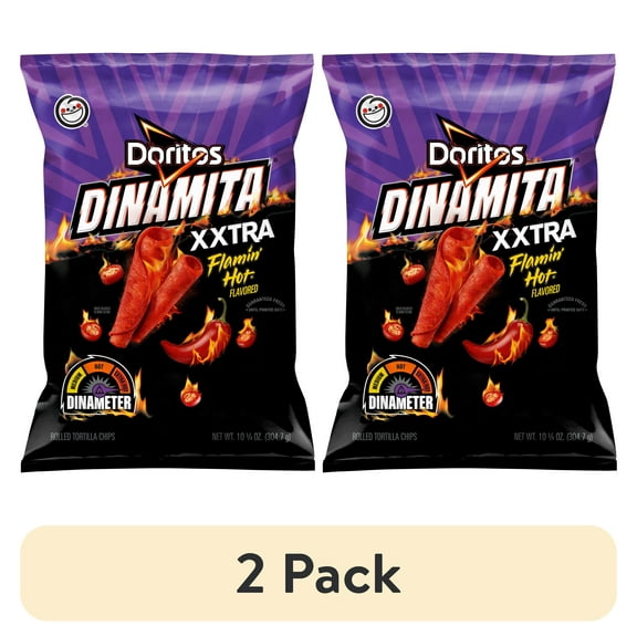 (2 pack) Doritos Dinamita Rolled Tortilla Chips XXTRA Flamin Hot Flavored, 10.75 oz Bag