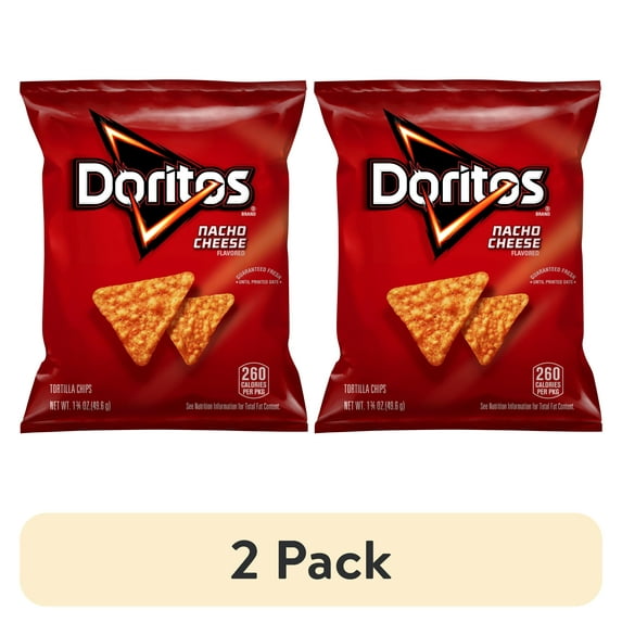 (2 pack) Doritos Nacho Cheese Flavored Tortilla Chips Snack Chips, 1.75 Ounce Bag. Bag