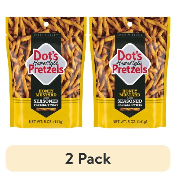 (2 pack) Dot's Homestyle Pretzels, Honey Mustard Seasoned Pretzel Twists, 5 oz Snack Size Bag