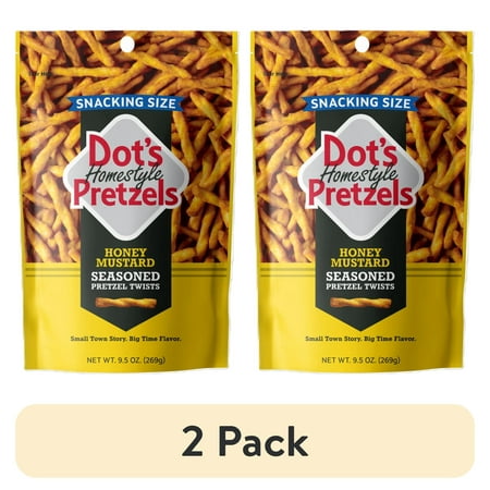 (2 pack) Dot's Pretzels Honey Mustard Seasoned Pretzel Twists, 9.5 oz Bag