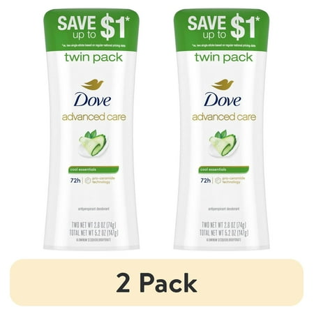(2 pack) Dove Advanced Care Antiperspirant Deodorant Stick Cool Essentials, 2.6 oz Twin Pack