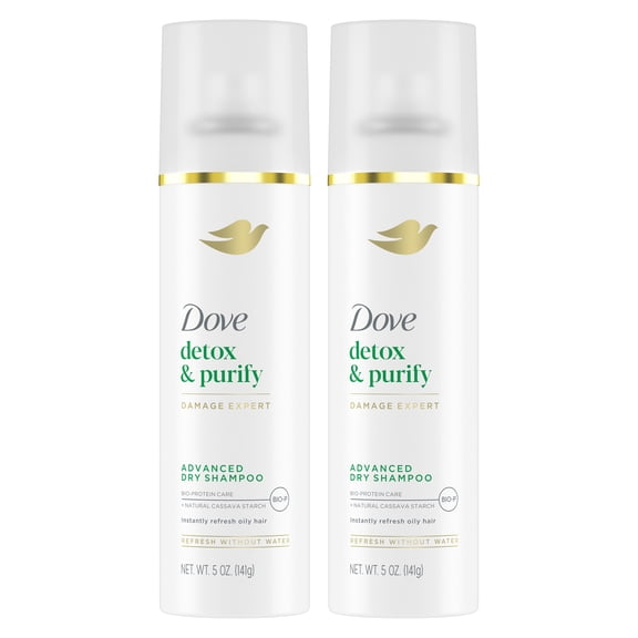 (2 pack) Dove Advanced Dry Shampoo Refresh & Revive Hair Without Water Detox & Purify Instantly Absorb Oil & Life Impurities, 5 oz