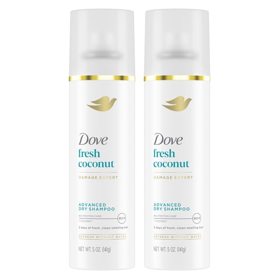 (2 pack) Dove Advanced Dry Shampoo Refresh & Revive Hair Without Water Fresh Coconut for Clean & Fresh Hair, 5 oz
