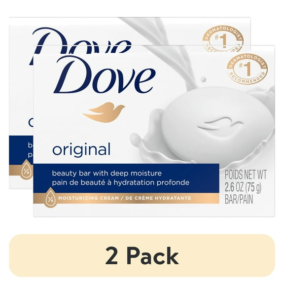 (2 pack) Dove Beauty Bar Soap for Women Original with 1/4 Moisturizing Cream All Skin, 2.6 oz
