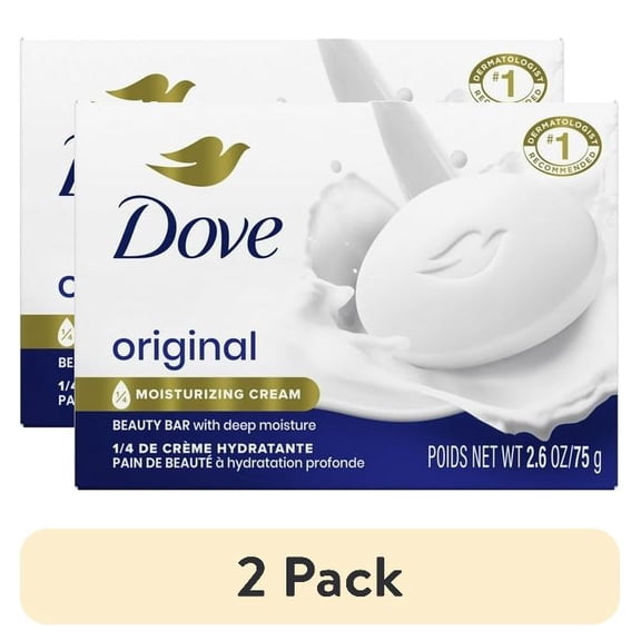 (2 pack) Dove Beauty Bar Soap for Women Original with 1/4 Moisturizing Cream All Skin, 2.6 oz