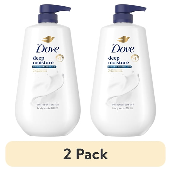 (2 pack) Dove Body Wash with Pump for 24hr Lotion-Soft Skin Deep Moisture Moisturizing Skin Cleanser with No Sulfates No Parabens, 30.6 fl oz