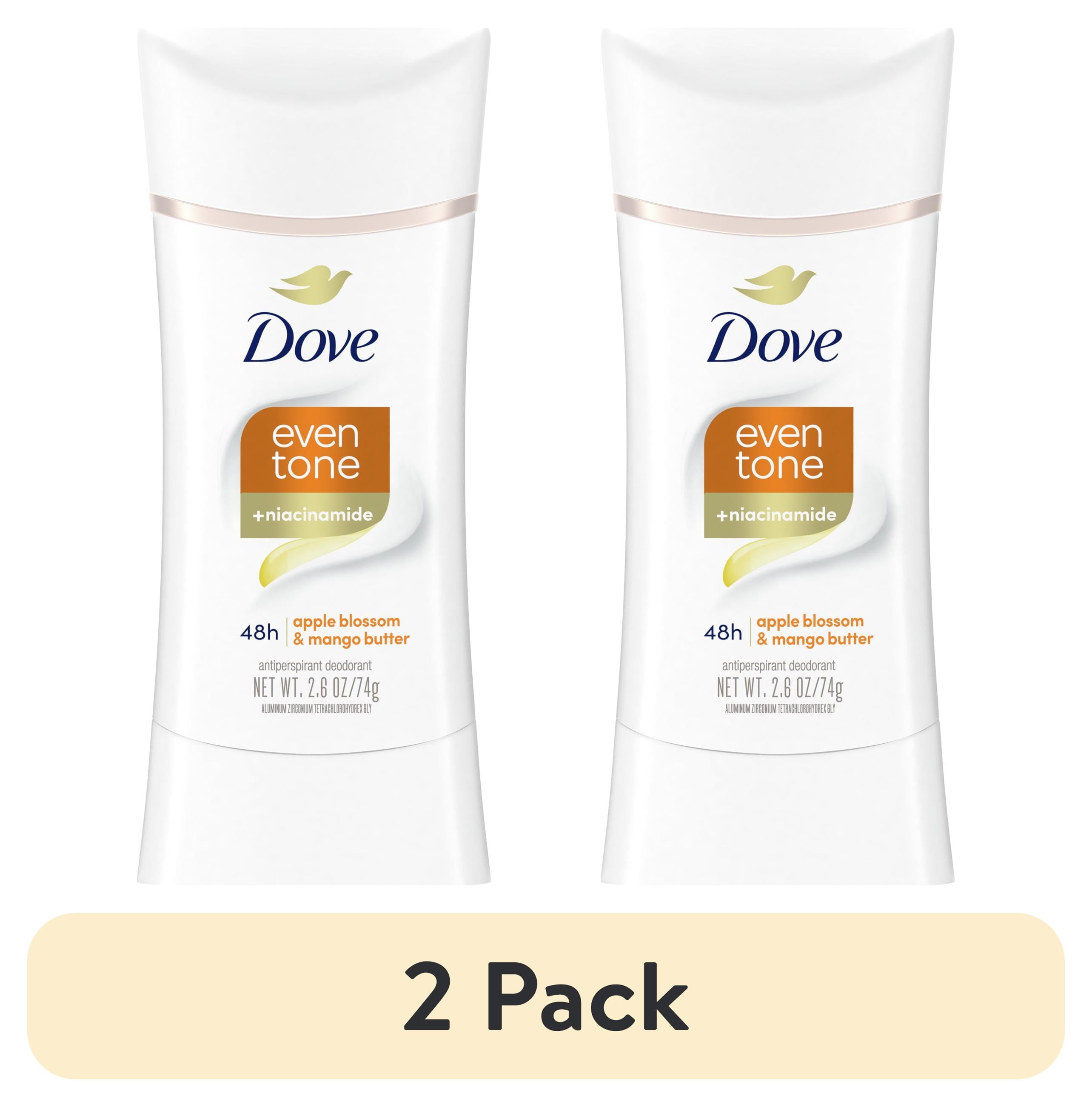 (2 pack) Dove Even Tone Women's Antiperspirant Deodorant Stick, Apple Blossom & Mango Butter, 2.6 oz