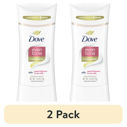 (2 pack) Dove Even Tone Women's Antiperspirant Deodorant Stick Peach Blossom & Rice Milk for All Skin, 2.6 oz