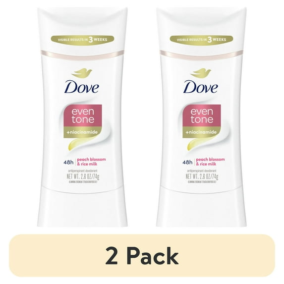 (2 pack) Dove Even Tone Women's Antiperspirant Deodorant Stick Peach Blossom & Rice Milk for All Skin, 2.6 oz