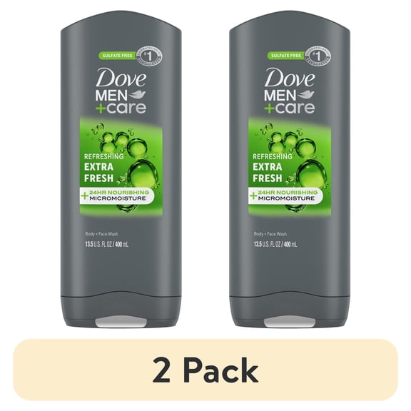 (2 pack) Dove Men+Care Body and Face Wash Body Wash for Men Refreshing Extra Fresh with 24-Hour Nourishing Micromoisture Technology ,13.5 fl oz