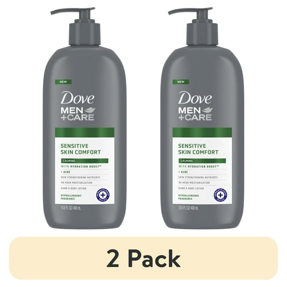 (2 pack) Dove Men+Care Sensitive Skin Comfort Men's Hand & Body Lotion Dry Skin Aloe, 13.5 oz
