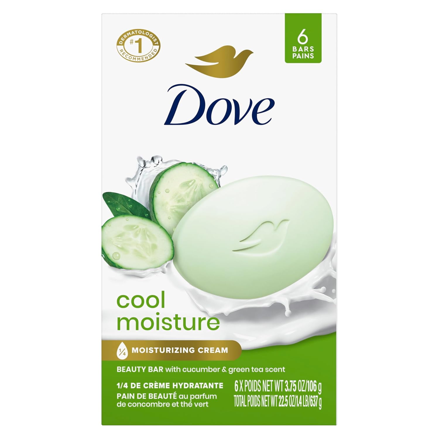 2 pack Dove Skin Care Beauty Bar For Softer Skin Cucumber And Green Tea More Moisturizing Than Bar Soap 3.75 oz 6 Bars