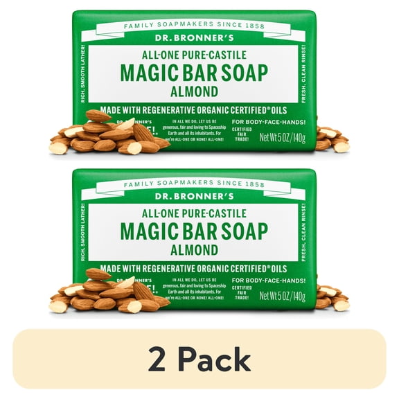 (2 pack) Dr.Bronner's Magic Bar Soap, Almond, Pure-Castile Soap, 5 oz