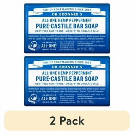 (2 pack) Dr. Bronner's Magic Soap Pure-Castile Bar, Organic Coconut Oil, Peppermint, 5 oz