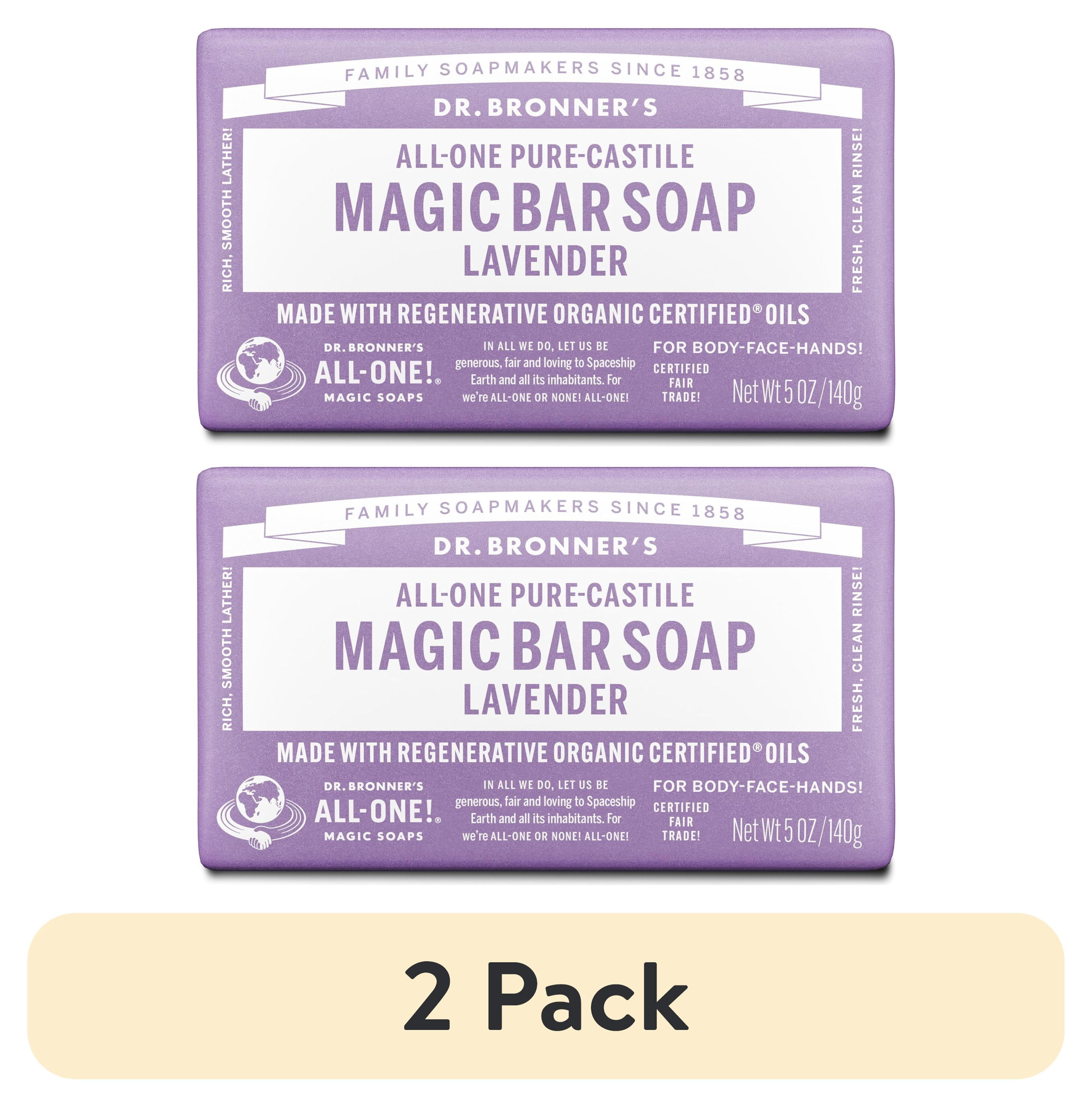 (2 pack) Dr. Bronner's Magic Bar Soap – Lavender - Pure-Castile Soap - 5 oz - for face, body, hands
