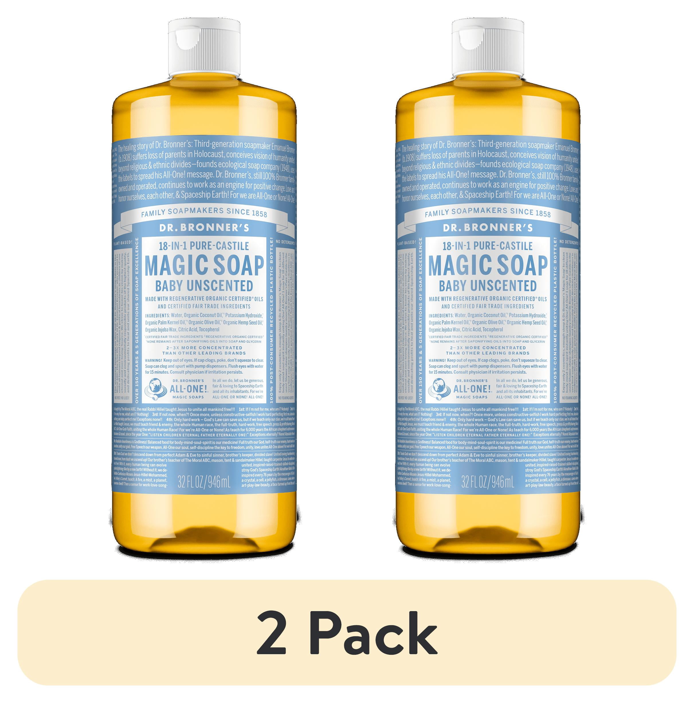(2 pack) Dr.Bronner's Magic Soap, Baby Unscented, Pure-Castile Body Wash Liquid Soap, 32 fl oz