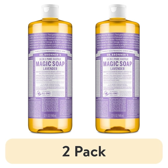 (2 pack) Dr. Bronner's Magic Soap - Lavender - Pure-Castile Liquid Soap - 32 fl oz – for face, body wash, hands