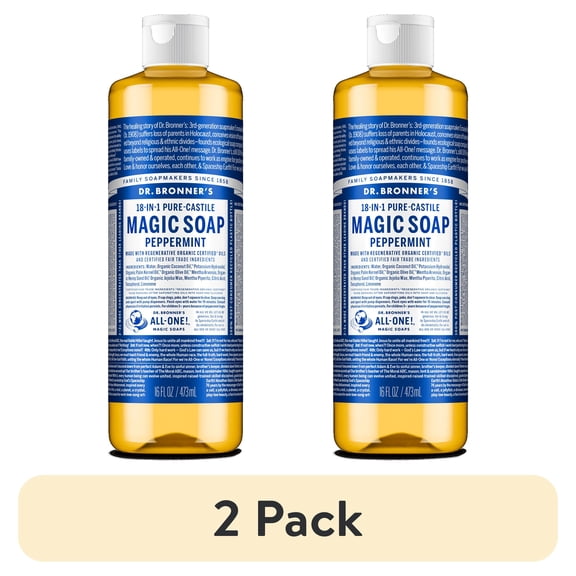 (2 pack) Dr. Bronner's Magic Soap - Peppermint- Pure-Castile Liquid Soap - 16 fl oz – for Face, Body Wash, Hands