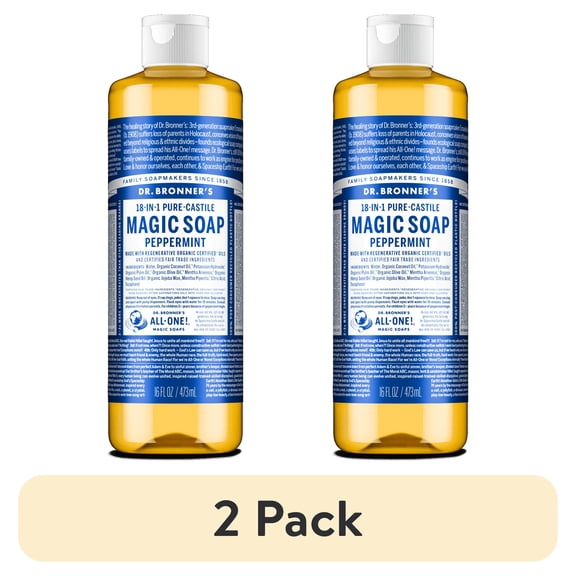 (2 pack) Dr.Bronner's Magic Soap, Peppermint, Pure-Castile Body Wash Liquid Soap, 16 fl oz