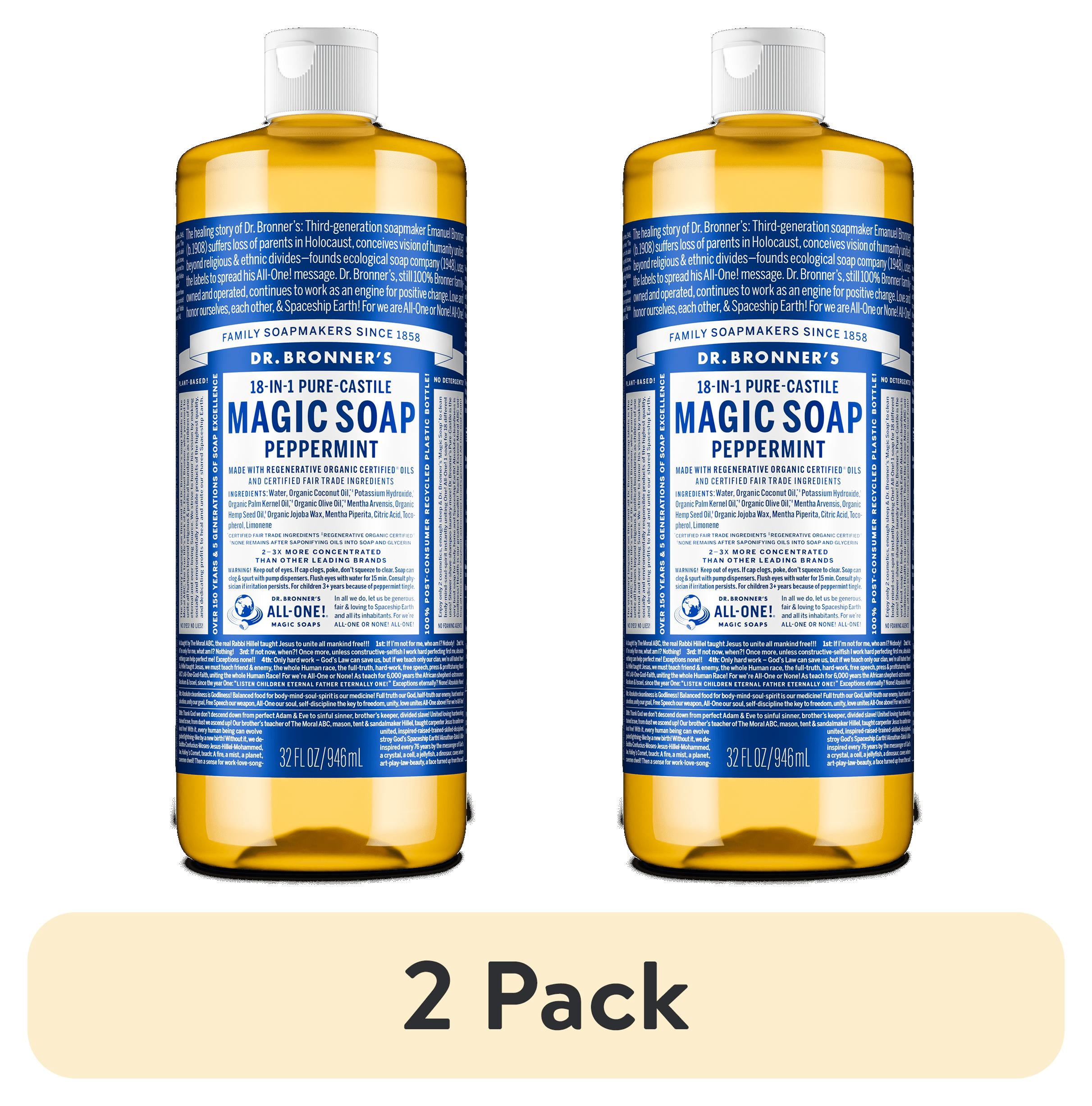 (2 pack) Dr. Bronner's Magic Soap - Peppermint - Pure-Castile Liquid Soap - 32 oz – for face, body wash, hands
