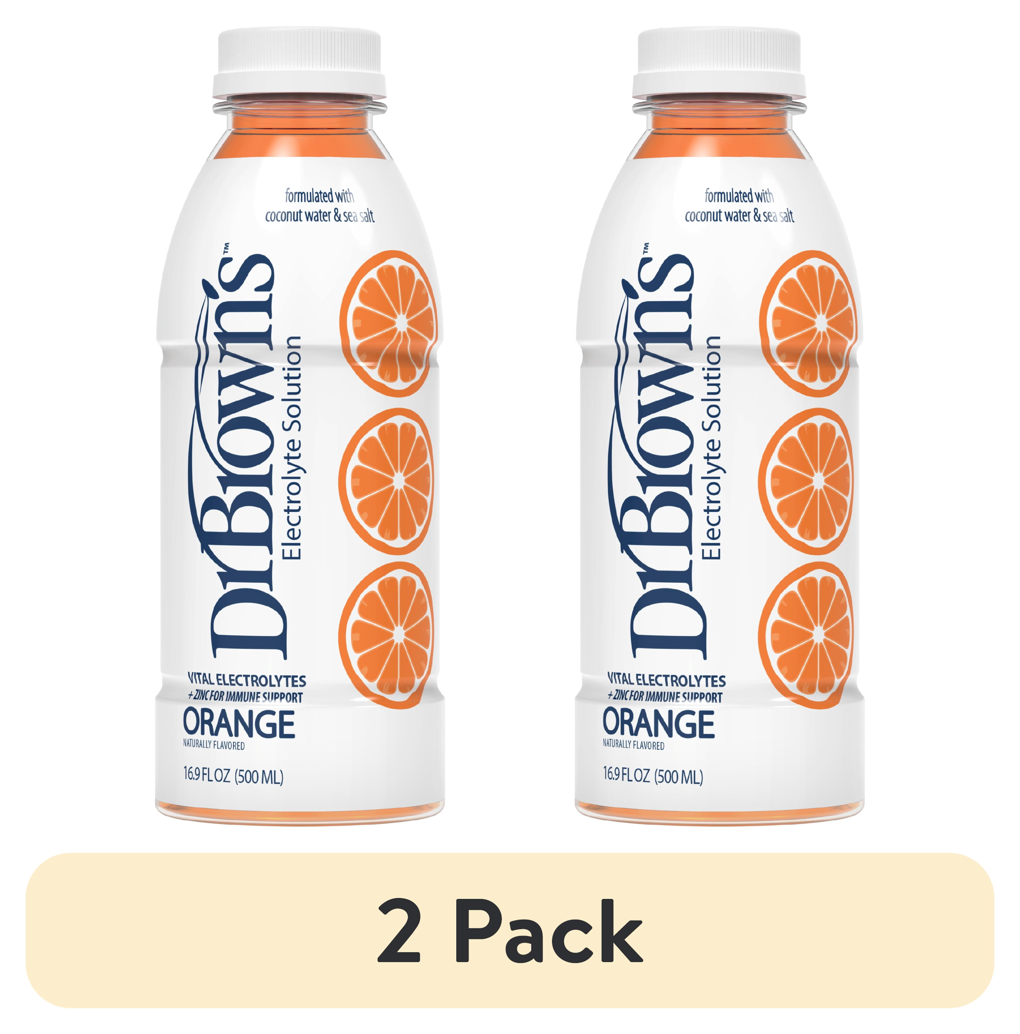 (2 pack) Dr. Brown's Electrolyte Solution with Coconut Water and Sea Salt, Hydration and Immune Support, 16.9 fl oz/500 mL, Orange
