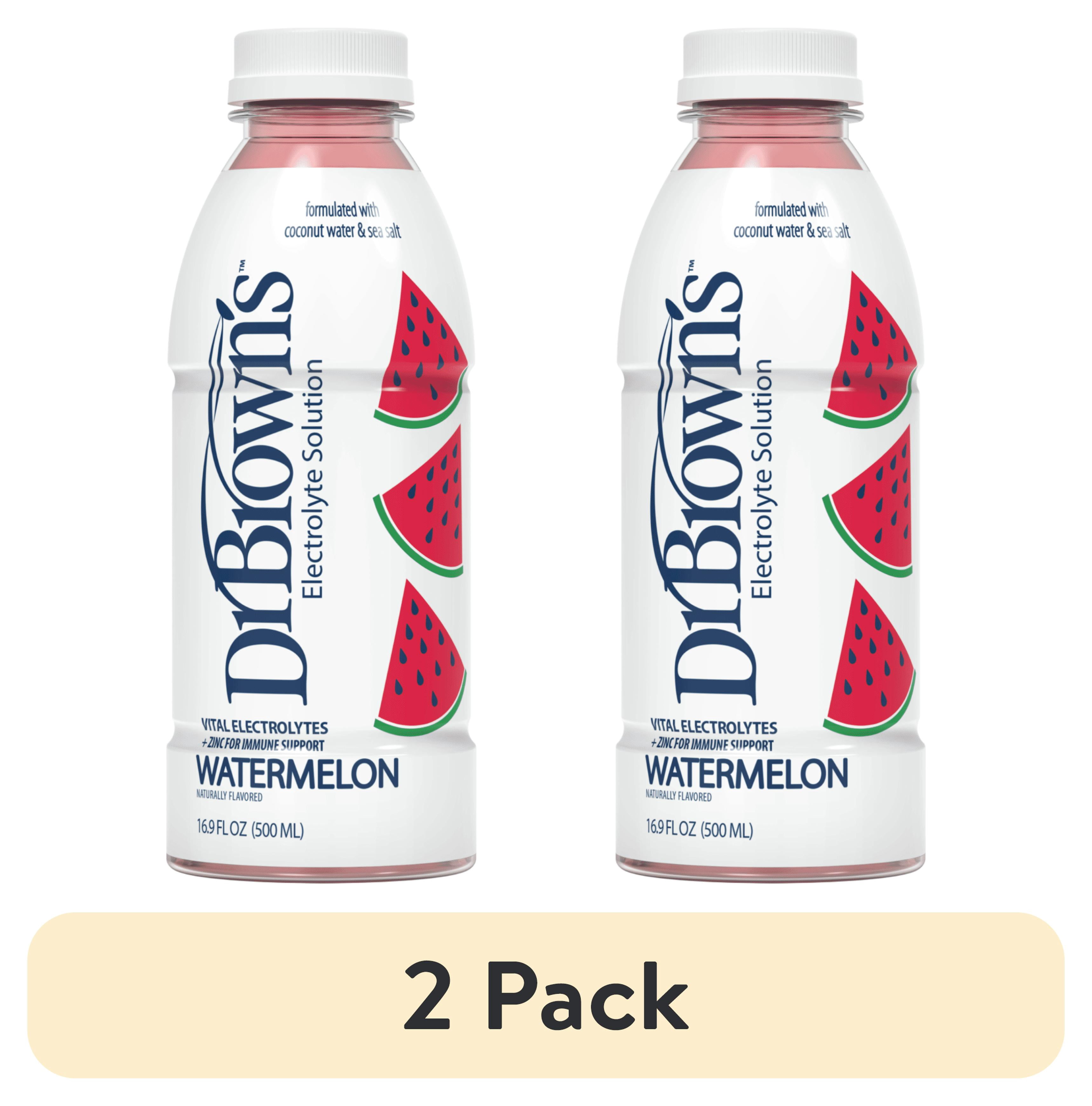(2 pack) Dr. Brown's Electrolyte Solution with Coconut Water and Sea Salt, Hydration and Immune Support, 16.9 fl oz/500 mL, Watermelon