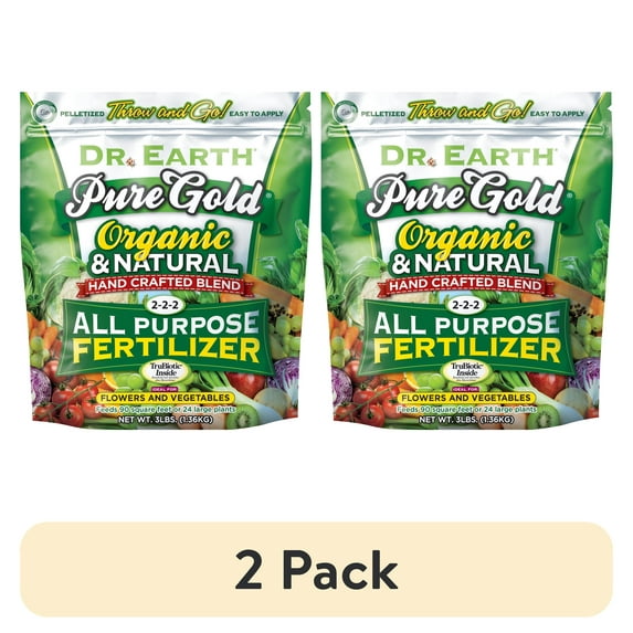 (2 pack) Dr. Earth Organic & Natural Pure Gold All Purpose Plant Food, 2-2-2 Fertilizer, 3 lb.