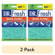 (2 pack) Dr. Fresh Kool Floss Waxed Dental Floss Picks in Easy Resealable Packaging, Mint, 60 Count
