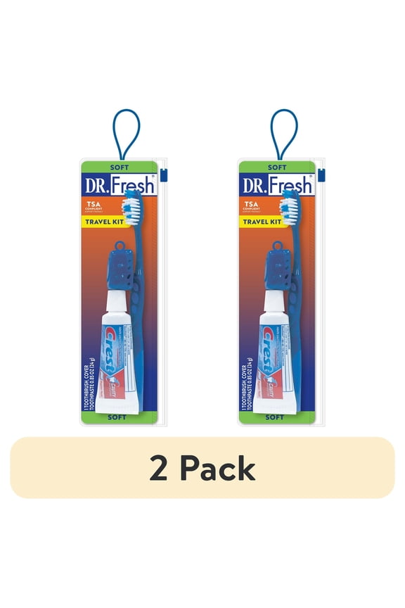 (2 pack) Dr. Fresh Oral Care Toothbrush Travel Kit with Cap & Toothpaste, Soft Bristle